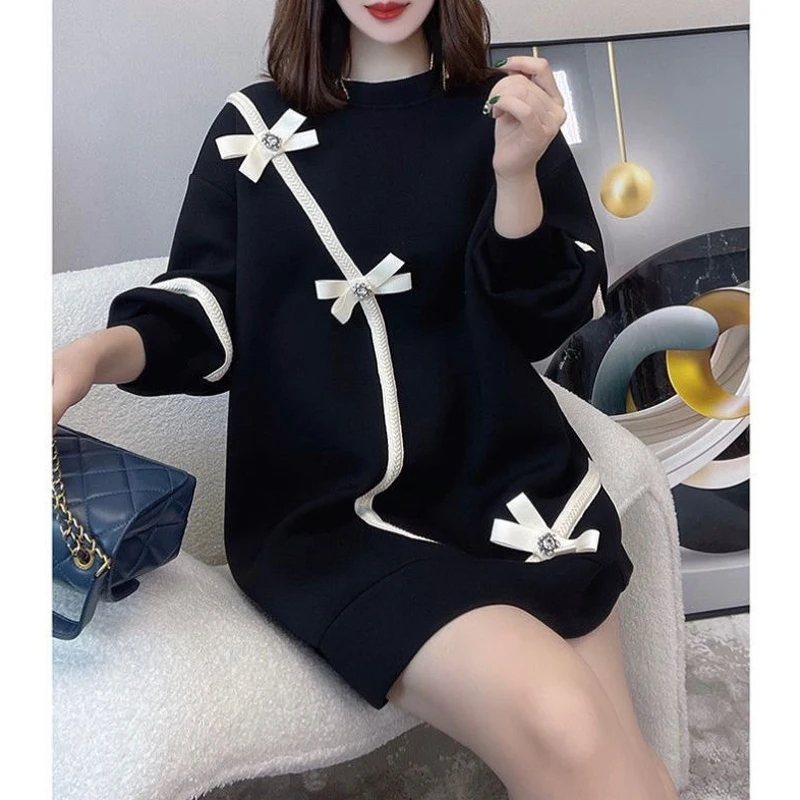 

Black Elegant Temperament Straight Tube Loose Sweater Dress Europe Station 2021 Autumn And Winter Women's New European Fashion