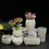 pastoral green sand glaze succulent ceramic flower pot vintage green plant potted desktop art ornament home creative gardening