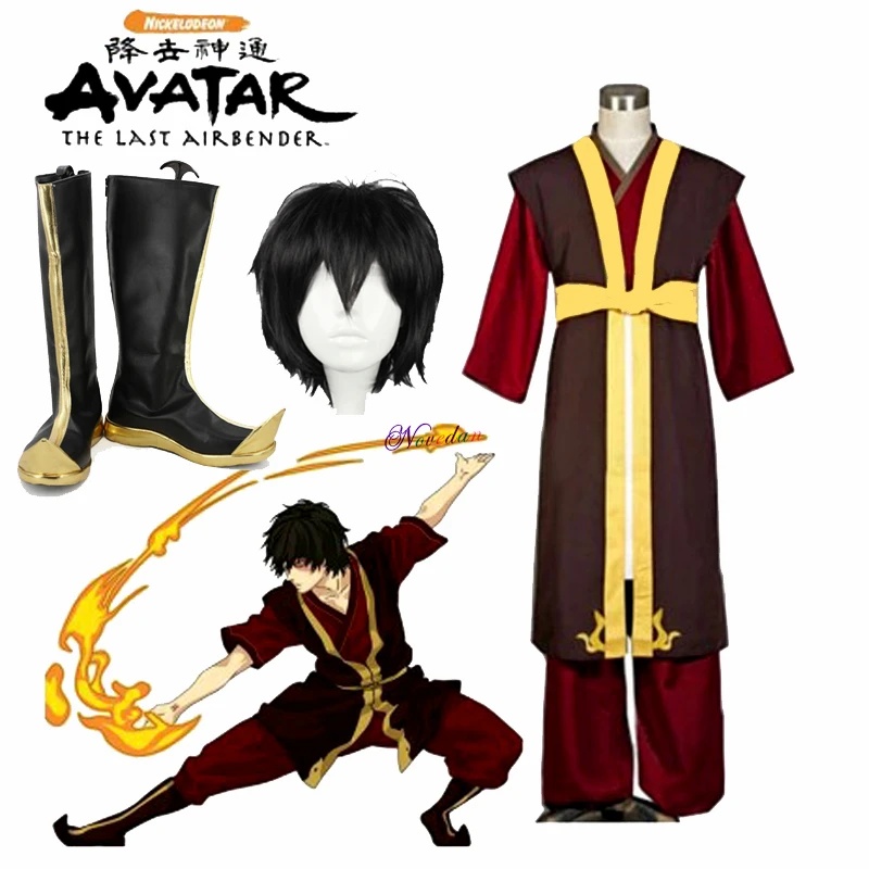 

Костюм для косплея аниме Aang Zuko, парадная Униформа Королевского принца аниме, парик для вечевечерние НКИ на Хэллоуин