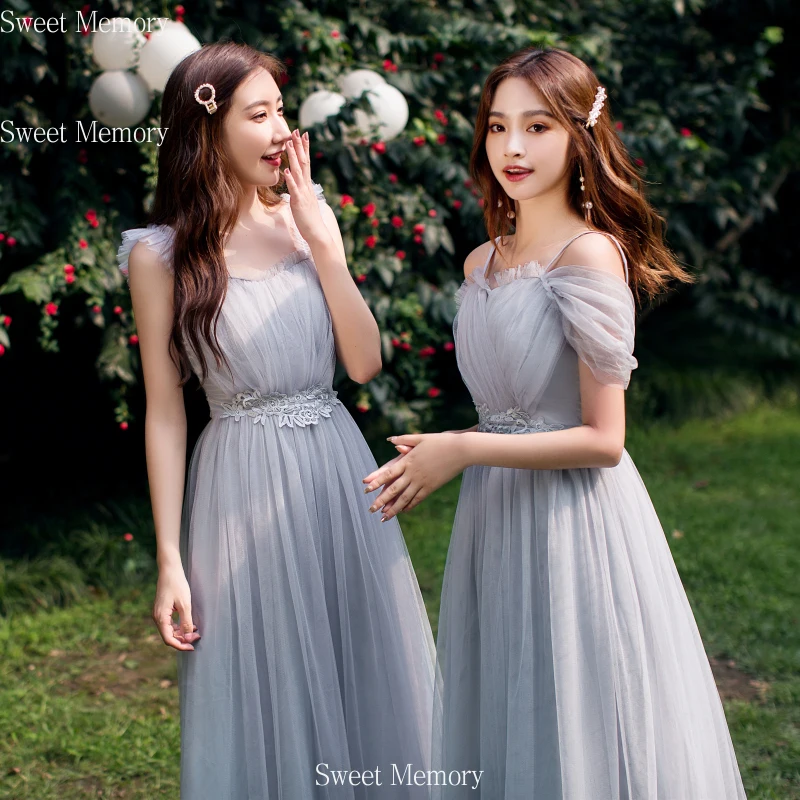 Женское платье на свадьбу выпускной длинное серое голубое розовое весна-лето N2045