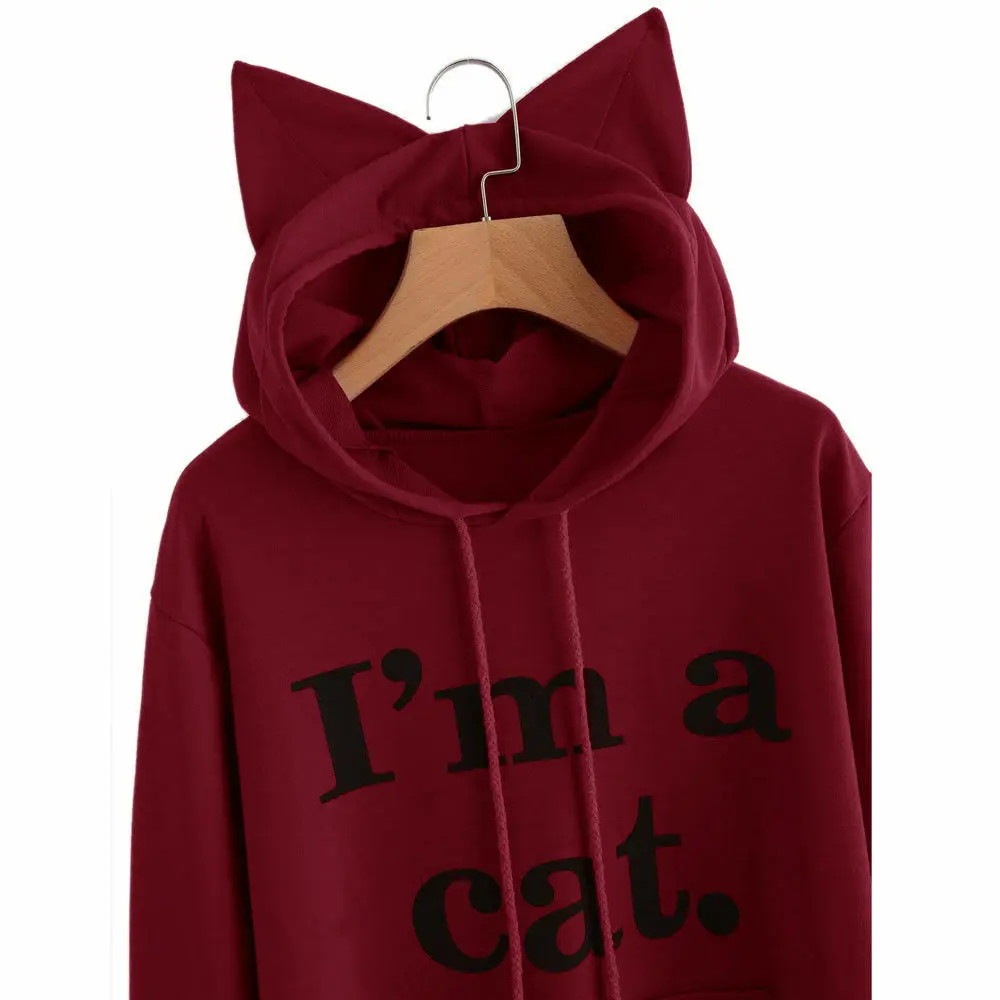 Женская Повседневная толстовка с кошачьими ушками длинным рукавом свитшот