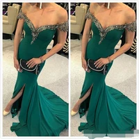 hunter green mermaid 2019 arabic beaded crystals prom evening dress sexy cheap formal party pageant evening dresses