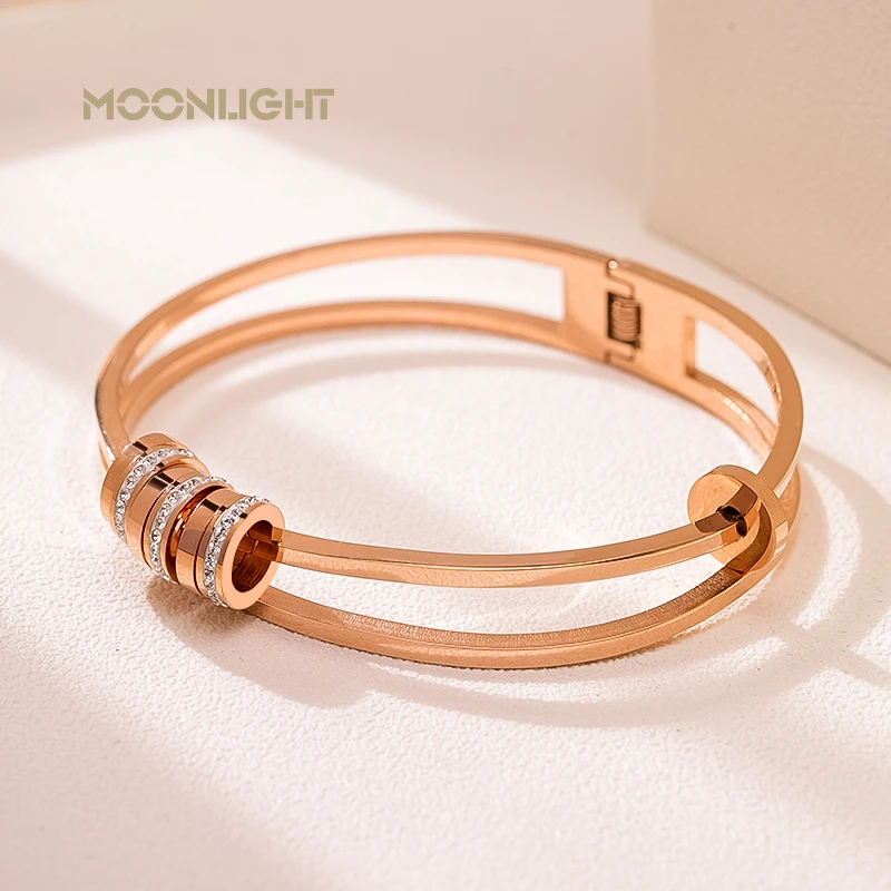 

MOONLIGHT Luxury Female White Zircon Stone Bracelet Small Waist Adjustable Bracelets For Women Golden Color Wedding Bracelet
