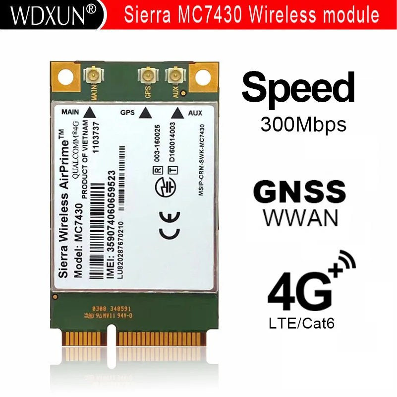 Módulo Sierra Mc7430 Fdd-tdd Lte Cat6 Hspa Mais Gnss Wwan Cartão Usb 3.0 Mbim Interface Pcie Mini 4g Cartão 4g