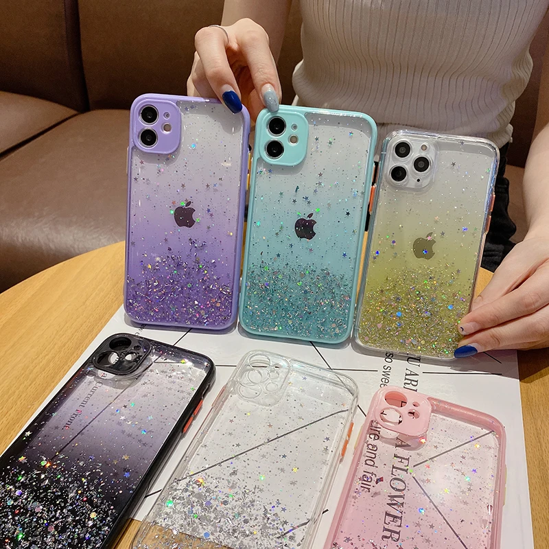 

Gradient Bling Glitter Phone Case For iPhone 12 11 Pro Max 12 Mini Cases iPhone XR X XS Max 7 8 Plus Soft Epoxy Clear Cover Capa