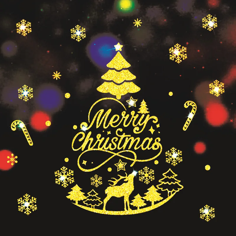 Золотые рождественские стеклянные наклейки на окна для гостиной зимние