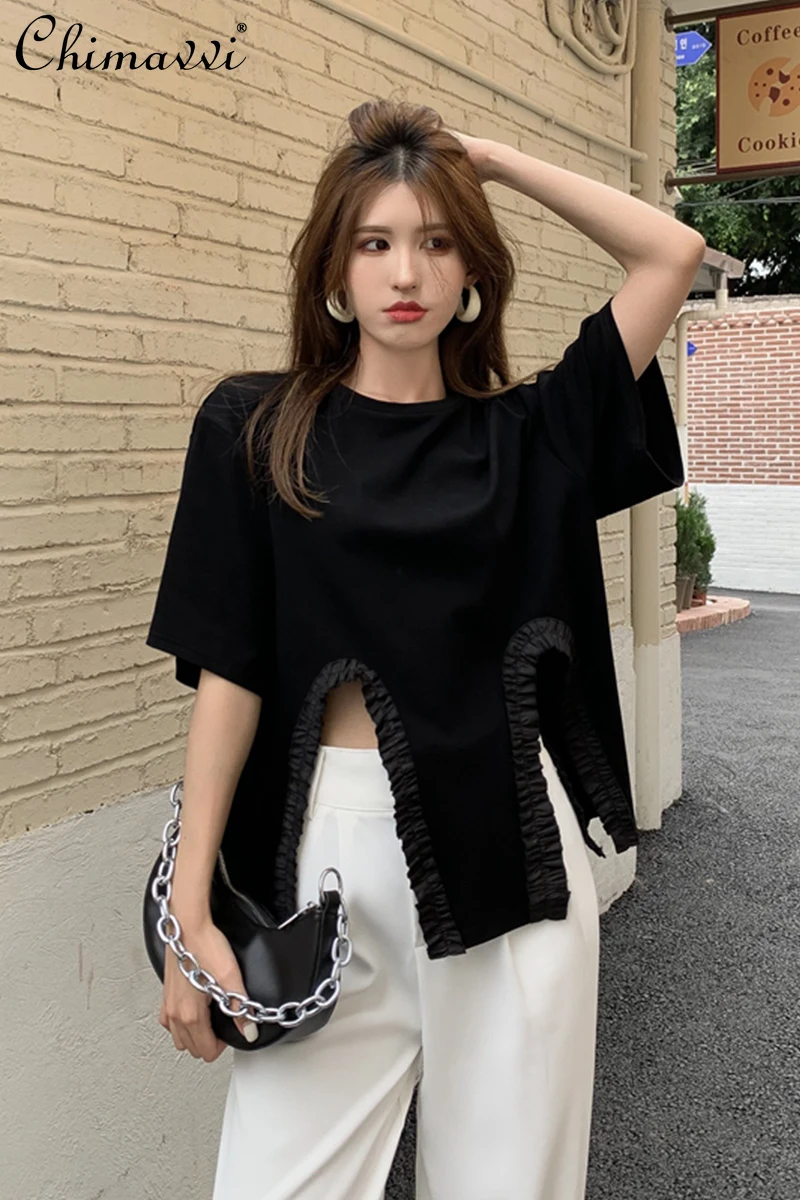 

White Oversized T Shirt Women's Summer 2021 Loose Irregular Graceful Short Sleeve Top Female Korean Round Neck T Shirt