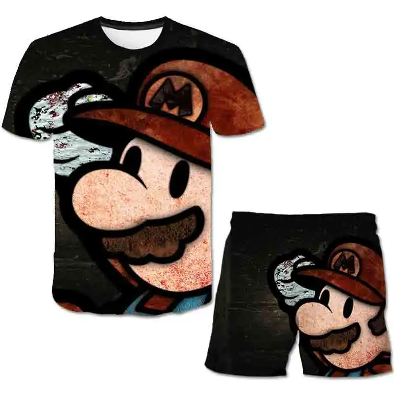 

3D Mario best selling quick-drying children's T-shirt set cute 3D cartoon pattern printing cartoon short-sleeved beach pants