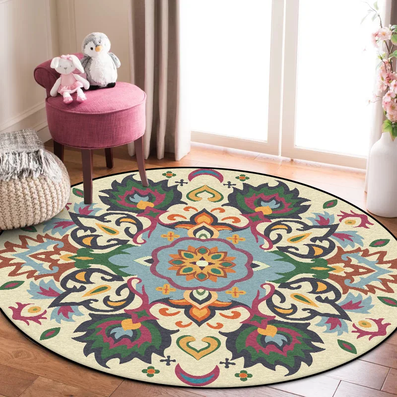 

Fashionable and fresh yellow green blue Mandala flower national style living room bedroom round mat carpet
