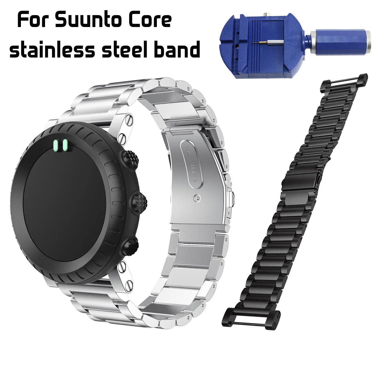 

Luxury Replacement Stainless Steel Watch Strap for For Suunto Core Smart Watch Black Silver Metal Watch Band Wrist Bracelet