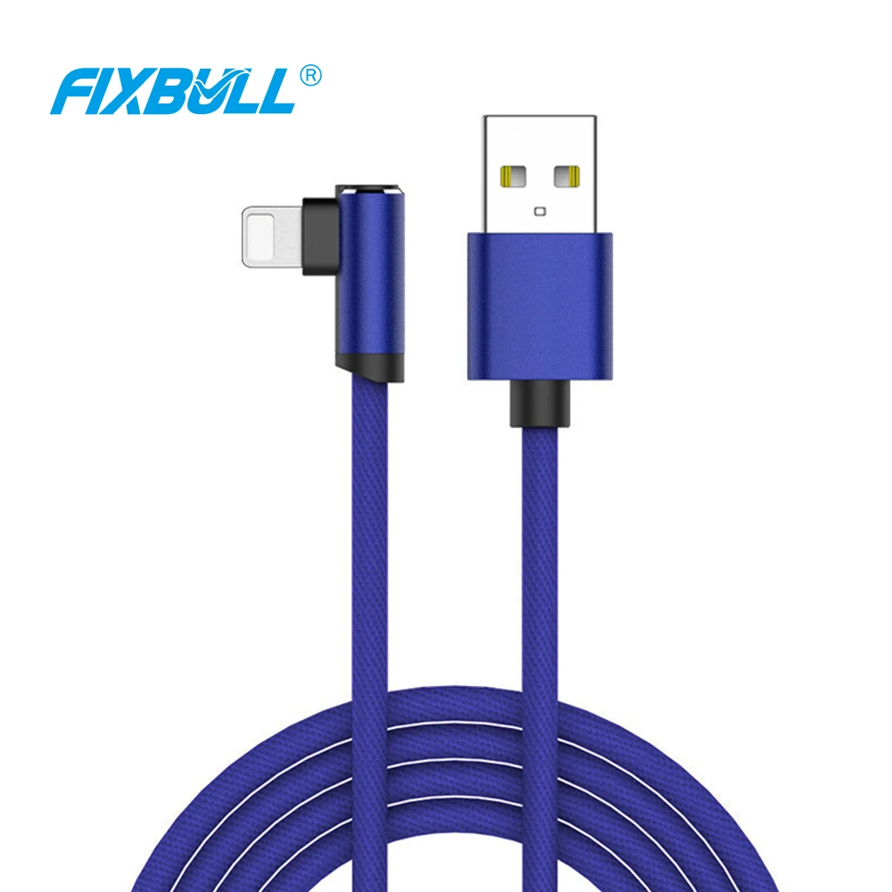 USB-кабель FIXBULL с углом поворота 90 градусов для iPhone 8 7 6 6S Plus Micro Type C, зарядный шнур для Samsung S10 S9 Huawei 2.4A, зарядка Quik