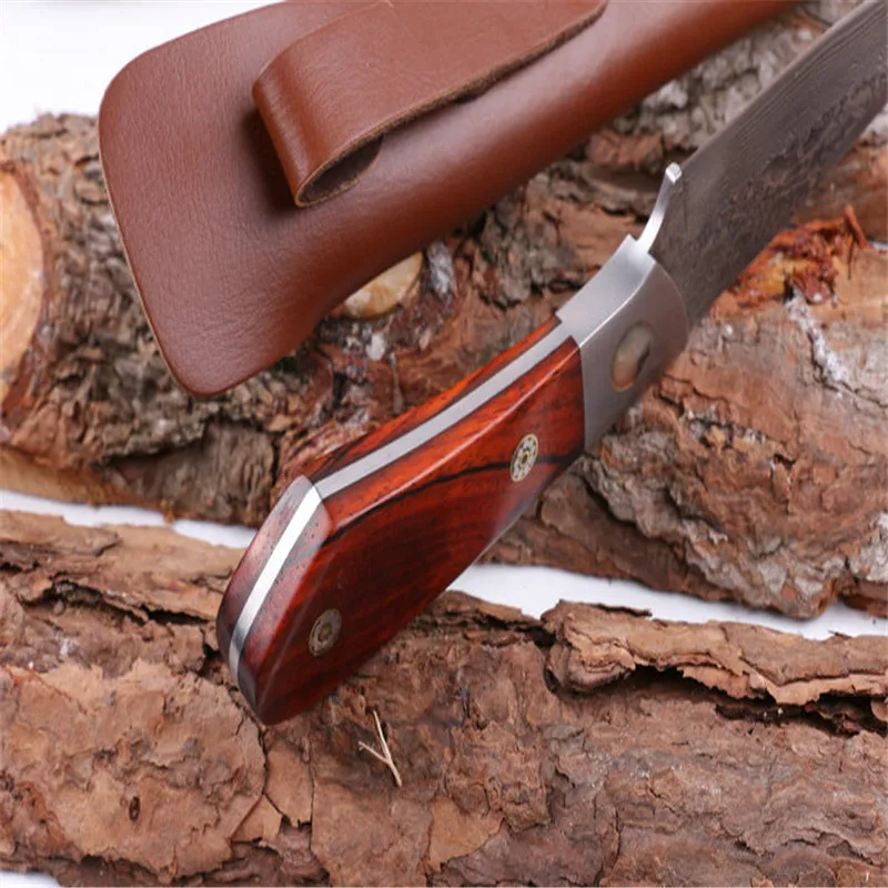 Folding Knife Fx Hunting In Damascus Bright Red Acid Branch Wood+Natural Abalone Hnadle Survivcial Survival Kitchen EDC Tool | Инструменты