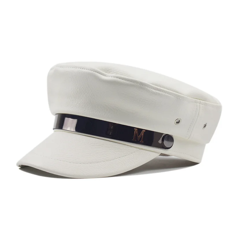 Кепка в стиле милитари из искусственной кожи шерстяная шапка матроска для женщин