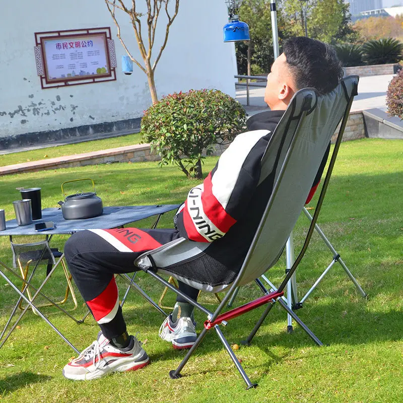 

Outdoor aluminum folding chair ultra-light portable space chair moon chair beach lounge chair camping barbecue table and chair