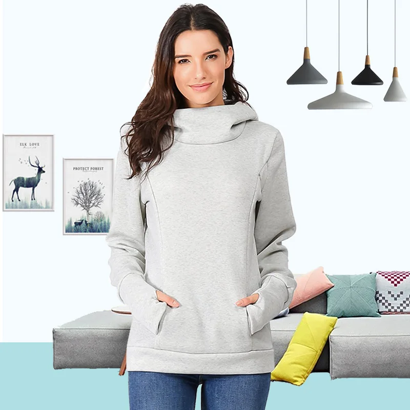 Блузка для беременных женские свободные толстовки топы Зимняя с капюшоном и
