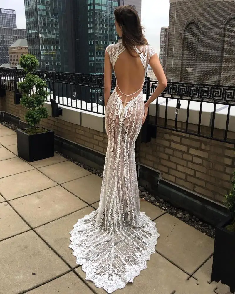 Сексуальное богемное кружевное свадебное платье Русалка Robe de Mariee Boho глубокий v-образный вырез бисер свадебные платья без спинки Vestido De Noiva