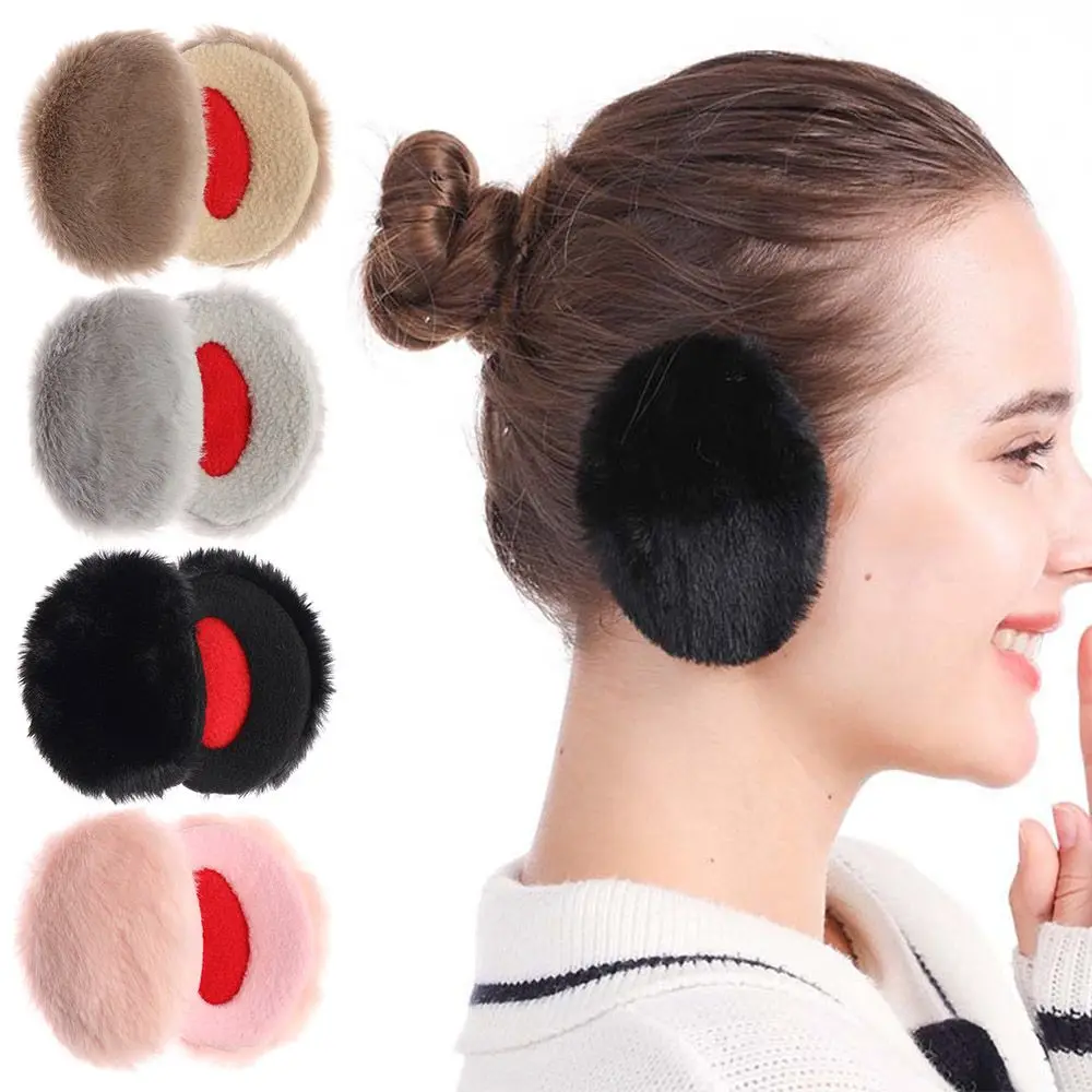 

1Pair Adult Fleece Ear Muffs Winter Thick Warm Portable Bandless Ear Covers Women Men Outdoor Cold Weather Windproof Ear Warmer