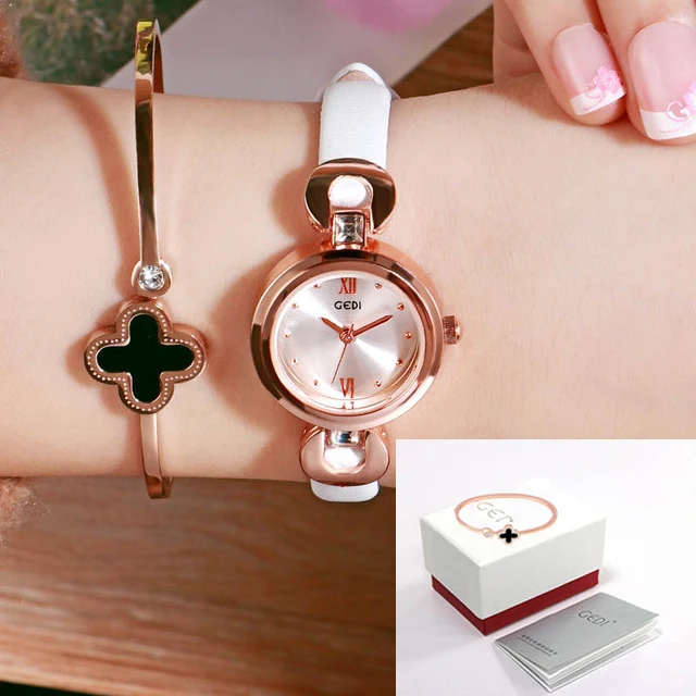 Relogio Feminino GEDI 8 мм ультратонкие женские кварцевые часы Лакшери модные часы Montre Femme женские элегантные часы браслет подарок - Цвет: White box