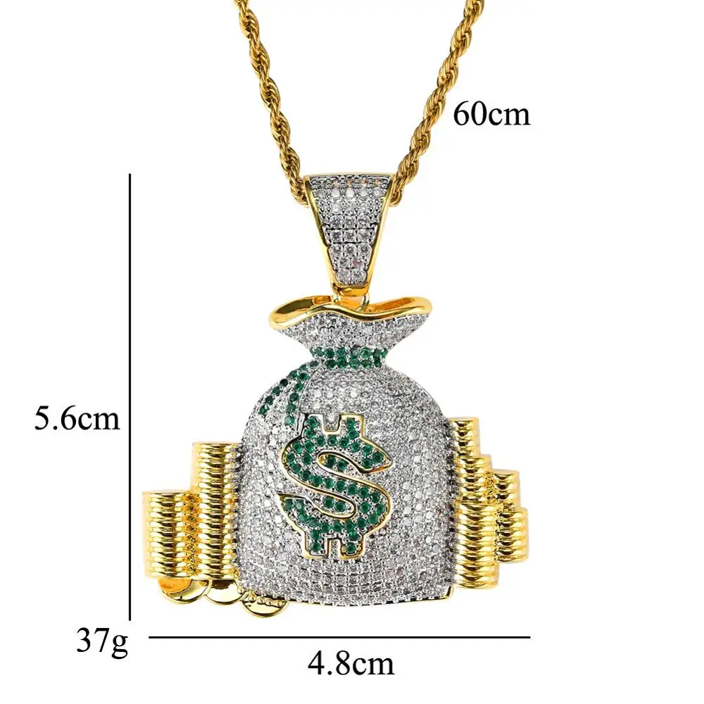 

Karopel Hip hop beauty money bag pendant copper pave AAA cubic zirconia necklace men women charm jewelry pendant