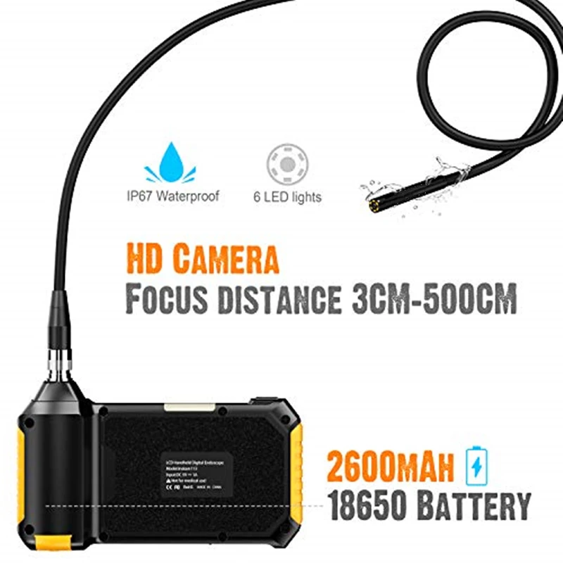 Antscope 1080P HD 8 мм промышленный эндоскоп 4,3 дюймов Авто Ремонт Инспекционная камера эндоскоп литиевая батарея змея твердая камера 19