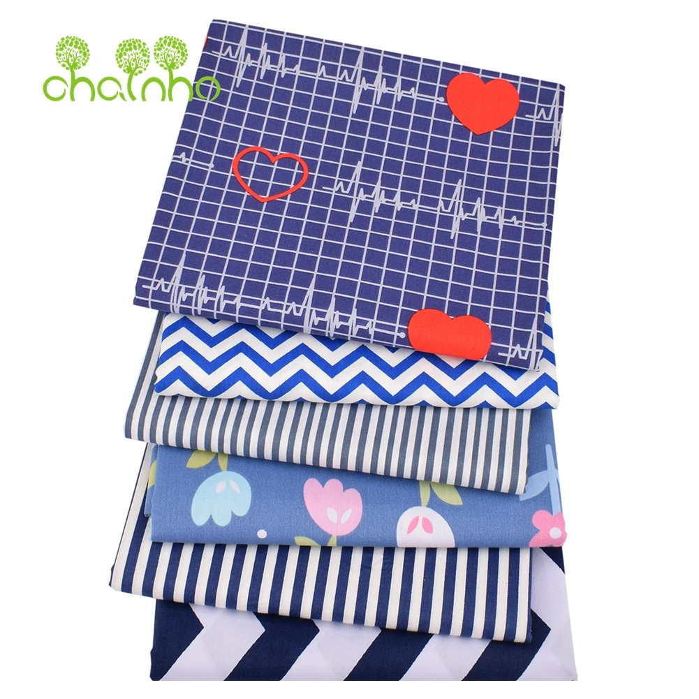 Chainho,Printed Twill Cotton Fabric,Patchwork Cloth For DIY Sewing Quilting Baby & Children's Bedcloth Material,Dark Blue Series