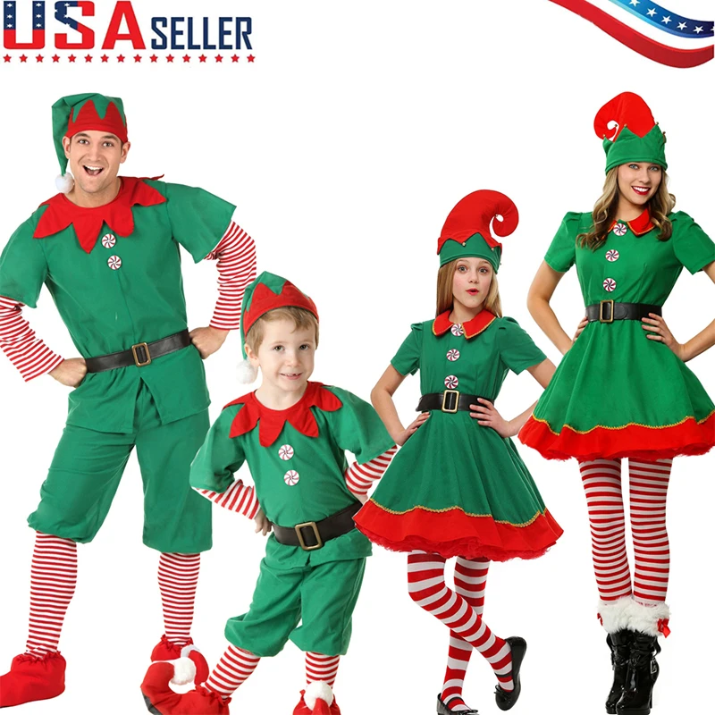 Рождественские костюмы для всей семьи праздничный костюм эльфа Санта Клауса