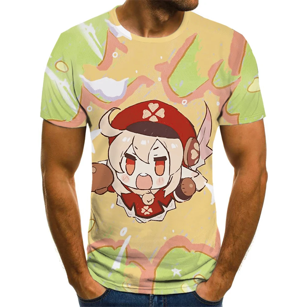 

2021 Summer New Popular Game Genshin Impact Print Top Short Sleeve Hot Graphics Colorful Geometry Kawaii Oversized T-Shirt
