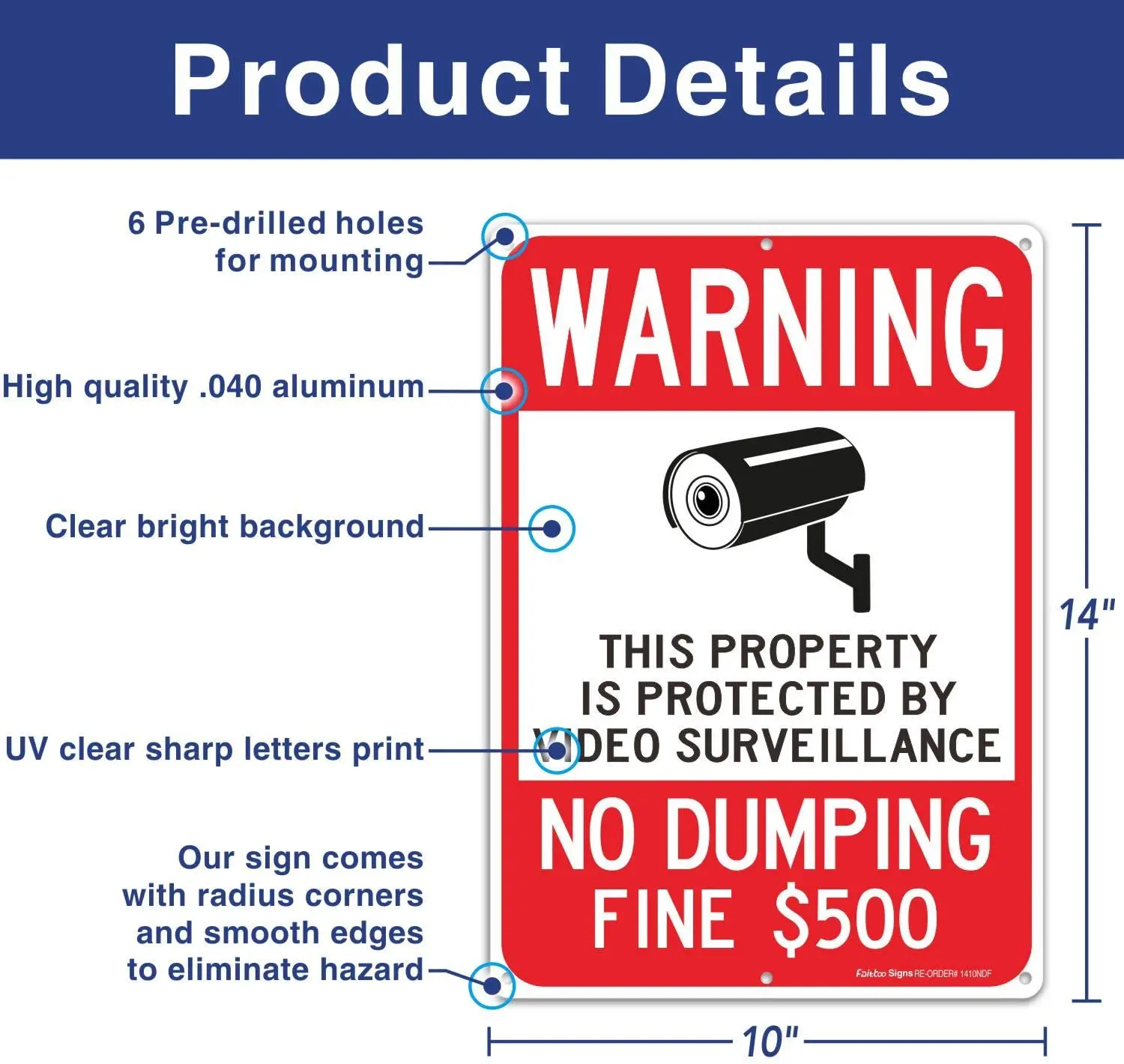 

Warning No Dumping Signs, Property Protected by Video Surveillance Sign UV Protected, Weather Resistant, Waterproof