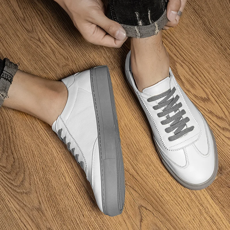 

Fashion Genuine Leather Breathable Autumn lace up Comfortable Casual Shoes Men Sneakers High-top Low-top All-match White Shoes