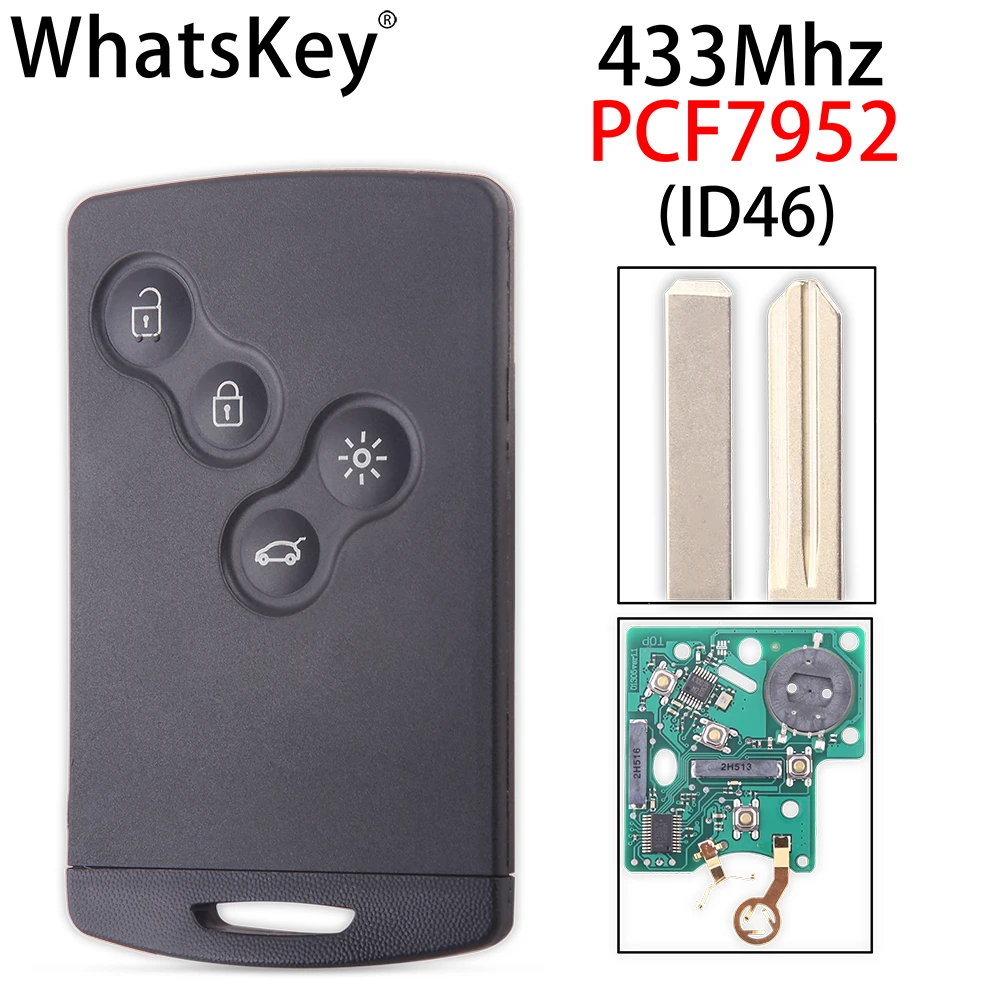 WhatsKey 4 кнопки Автомобильный Дистанционный ключ 433 МГц PCF7952 чип для Renault Megane 3 Scenic