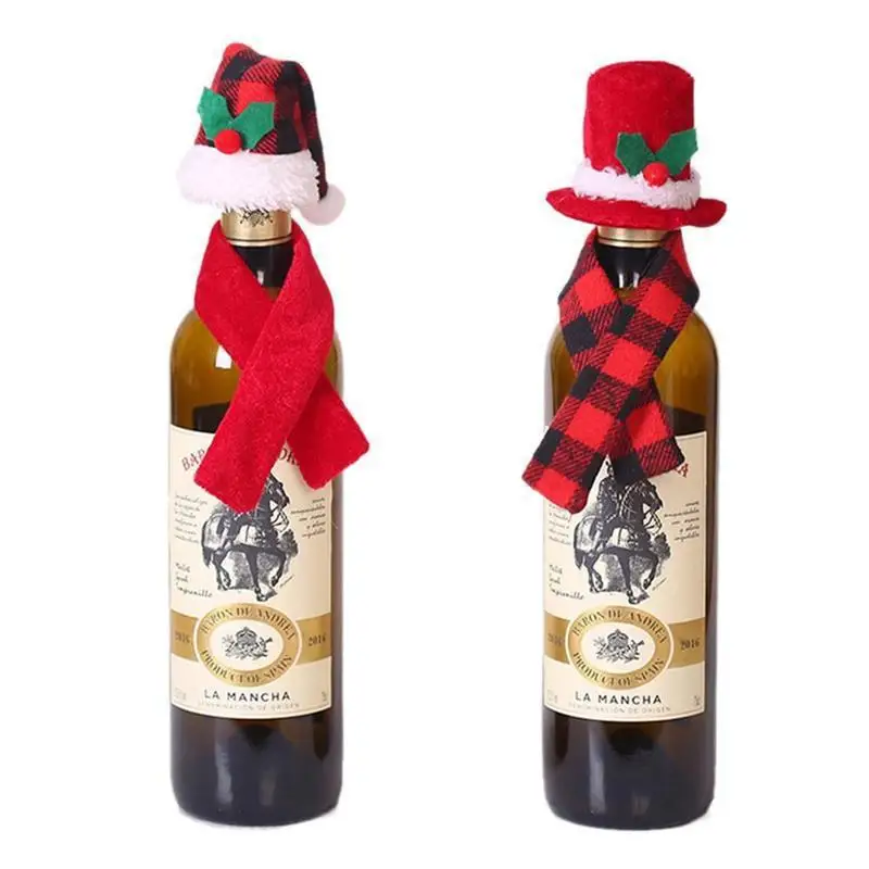 Фото Рождество Санта Клаус шарф шляпа вино чехол для бутылки фестиваль вечерние
