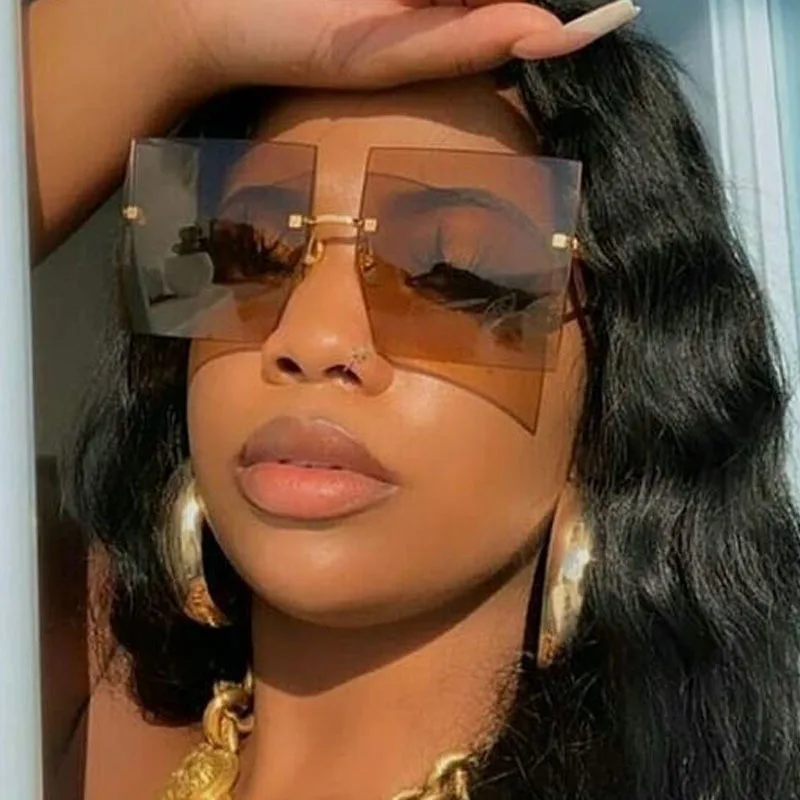 

Vintage Big Square Sunglasses Women Blue Rimless Oversized Sun Glasses Female Fashion Luxury Brand Mirror Clear Oculos De Sol