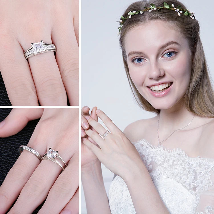 Jewelrypalace 2ct принцессы cubic zirconia Wedding Band Solitaire Обручение кольцо Свадебные набора каналов 925 стерлингов Серебряные ювелирные изделия