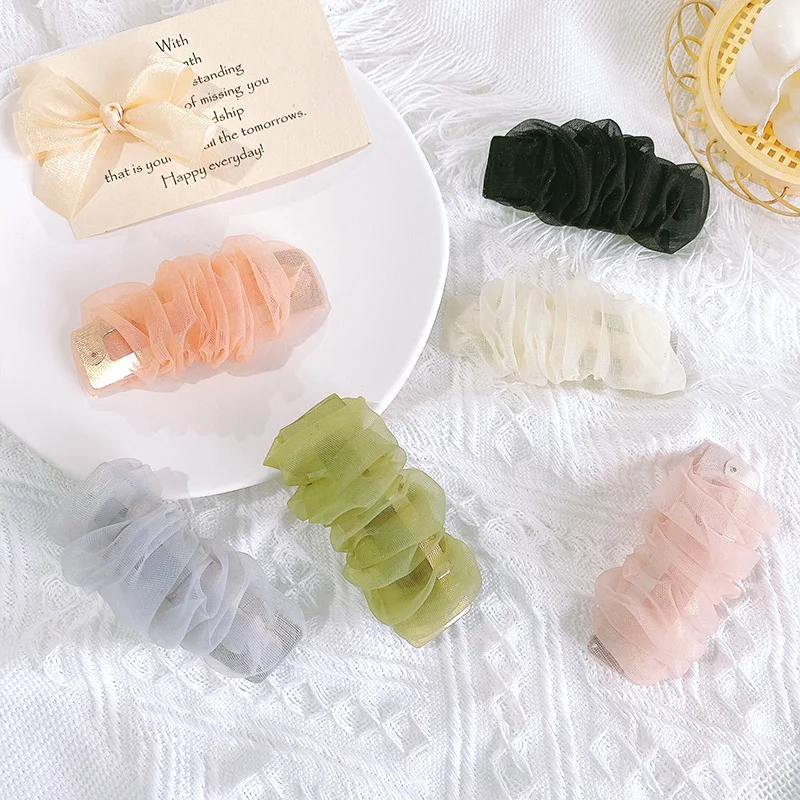 

Заколка для волос шифоновая в Корейском стиле, милая простая заколка-крючок, с сеткой, красная, для девушек, аксессуар для волос