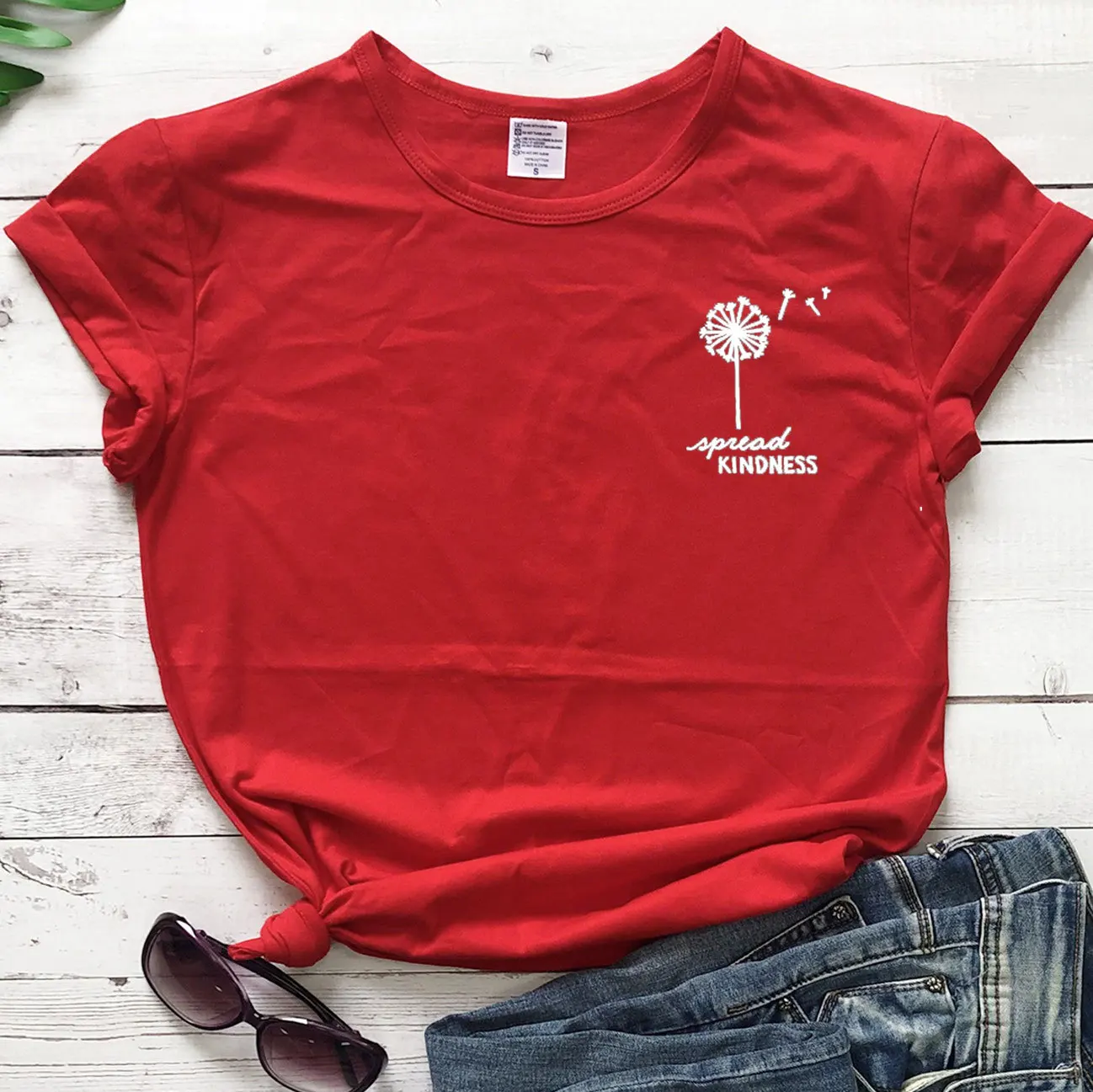

100% Pure Cotton T Shirt Spread Kindness Dandelion Print Women Short Sleeve O Neck Loose Tshirt 2020 Summer Tee Shirt Tops