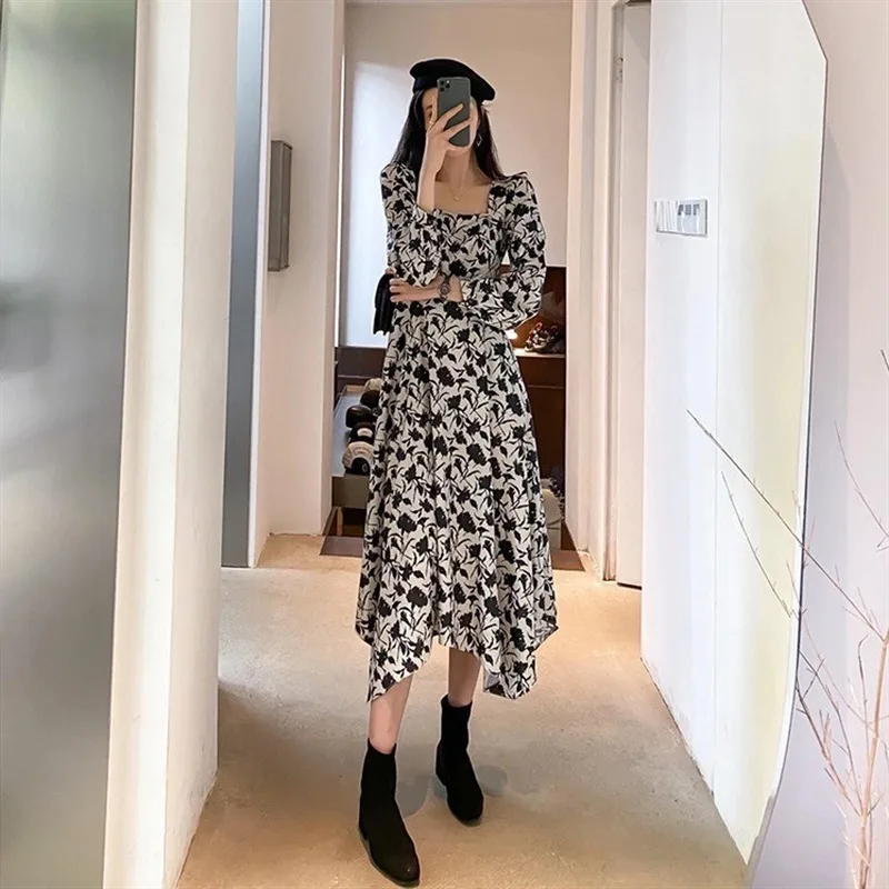 Платье женское длинное с цветочным принтом шикарное винтажное слитное