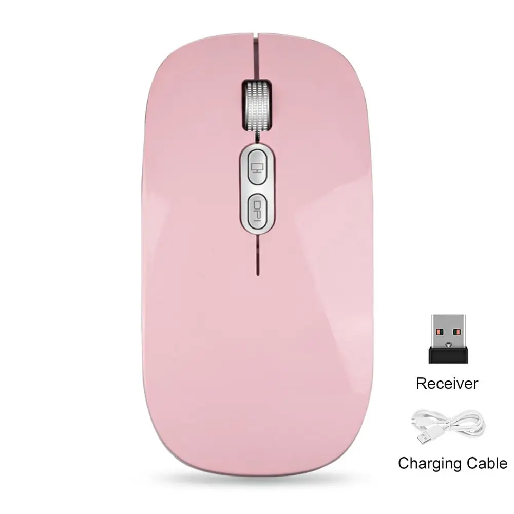 Pink Тонкая беспроводная мышь маленькая Беспроводная заряжающая мышь игровая офисная оптическая USB мини-мышь для ноутбука Настольный ПК компьютер - Цвет: Pink
