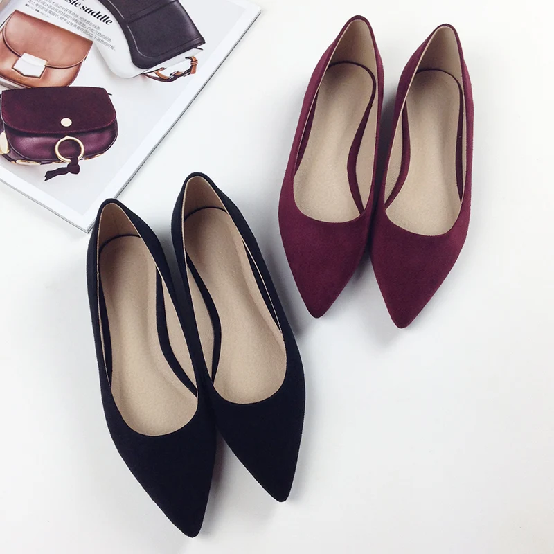 Simple Elegant Pointy Toe Soft Leather Women Flats Woman Boat Shoes Casual Ladies Ballerina Flats Plus Size31- 46