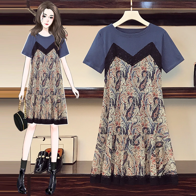 

Стежка шифон кружево с цветочным мотивом платье миди размера плюс 5Xl большие в винтажном стиле; Повседневная одежда; Сезон весна-лето; Одежд...