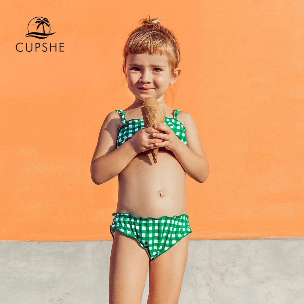 CUPSHE/комплект бикини в зеленую и белую клетку для маленьких девочек коллекция 2020