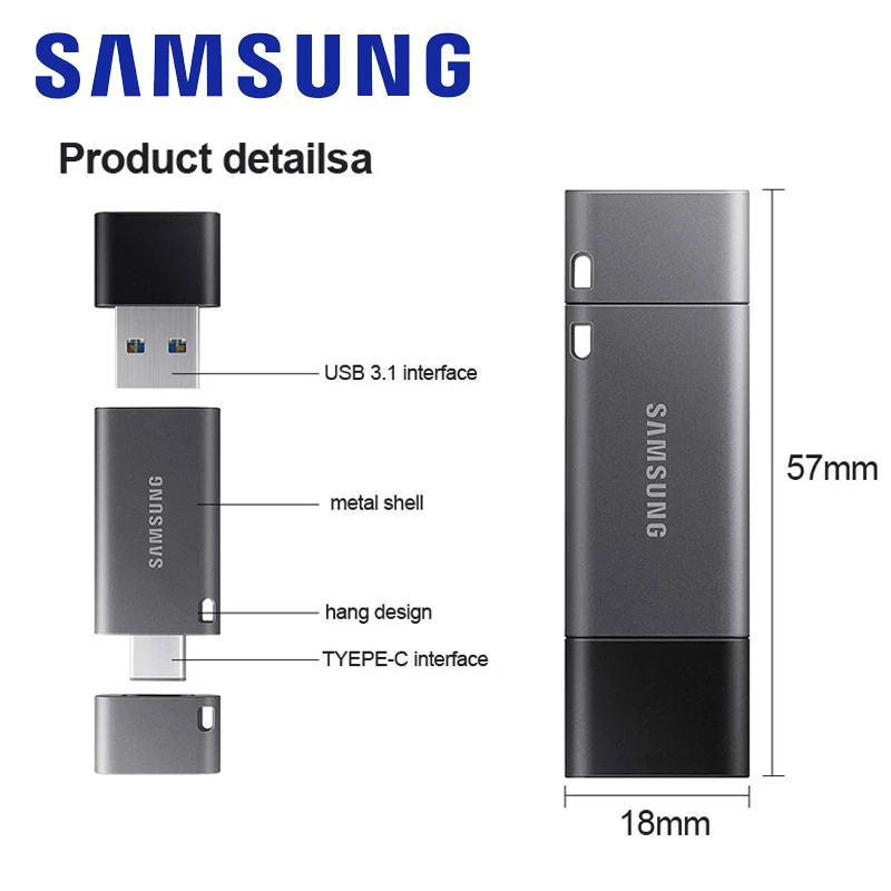 Samsung Pendrive DUO Plus USB 3 1 флэш накопитель 32 Гб 64 128 ГБ 256 металлическая карта памяти Type C Pen