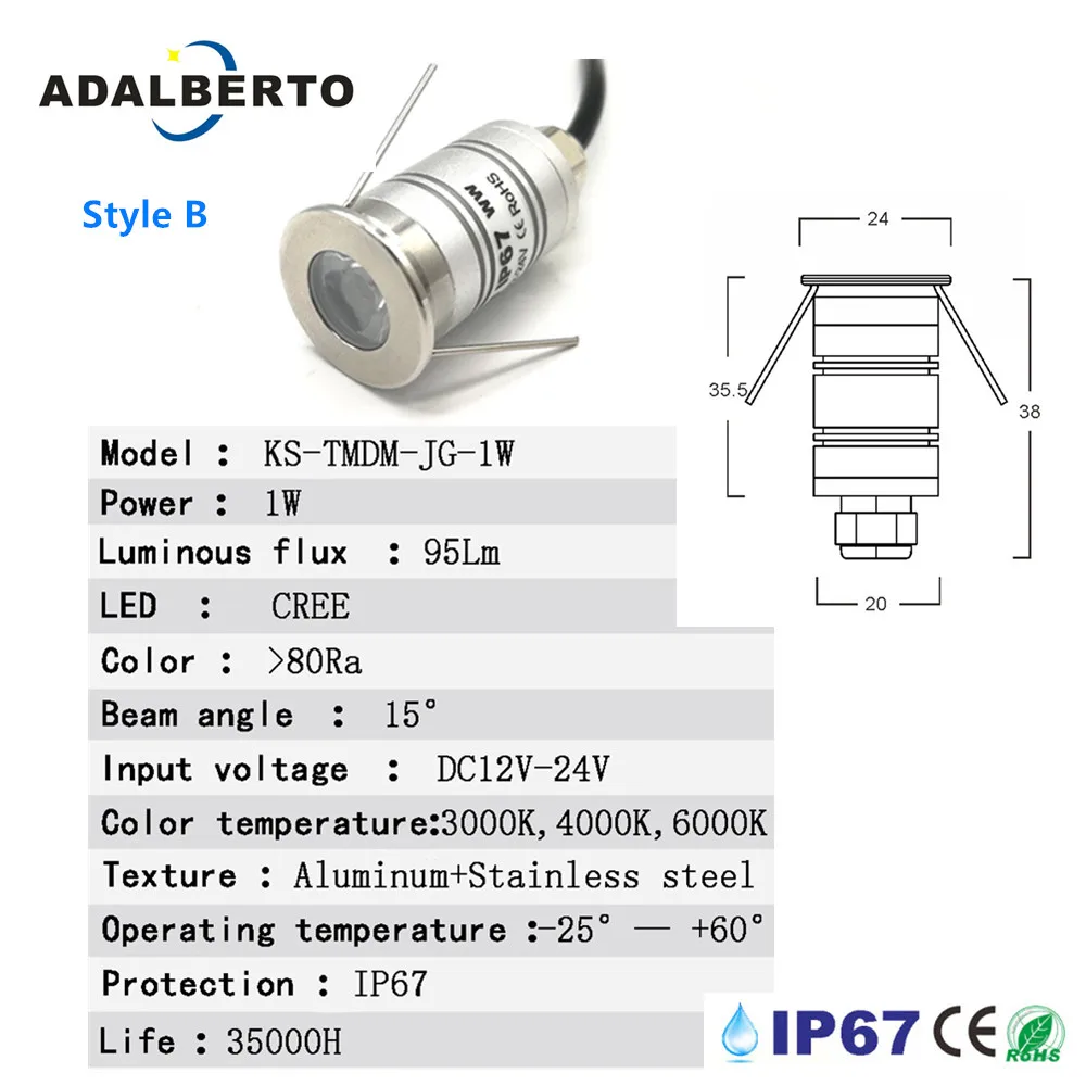 1 Вт 3 светодиодный встраиваемый подземный настенный светильник IP67 наружный DC12-24V