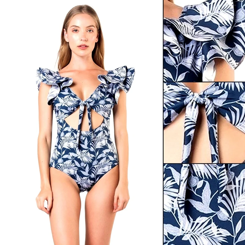 

Sexy One Piece Swimsuit Push Up Swimwear Women Ruffle Monokini Adjustable Shoulder Swimsuit Bodysuit Bathing Suit