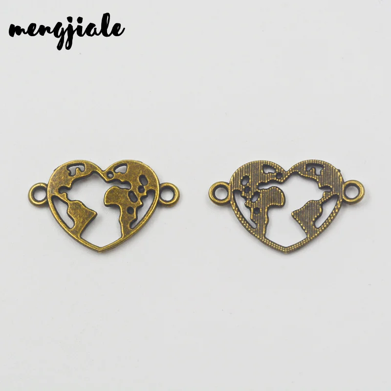 26 шт./лот Двухцветные сердце Карта Мира Ссылка Земля Модные украшения Соединитель Рукоделие 24*15мм