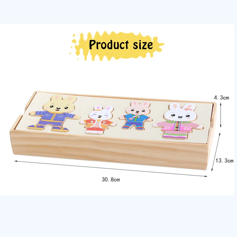 

New Rabbit Dress Changing/Dressing Wooden Jigsaw Puzzle Game Kids Wood Toy Baby Early Educational Learning Toys for Children