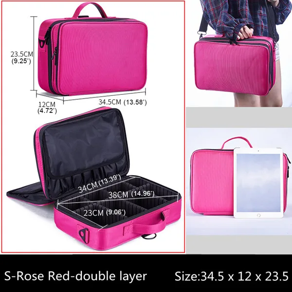 S-Rose Red-B Для мужчин и женщин большой косметический кейс косметичка коробка Профессиональная Красота татуировки гвоздь искусство инструмент полированный ноготь хранилище органайзер - Цвет: S-Rose Red-B