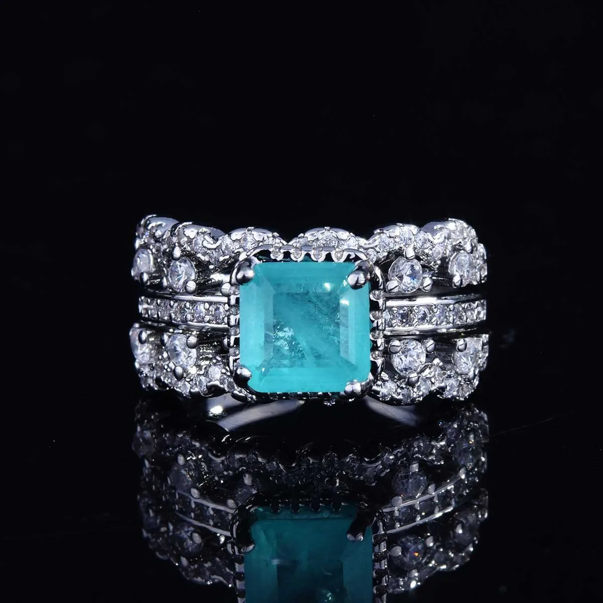 

Foydjew High-end Jewelry Design Simulation Paraiba Tourmaline Rings European American Luxury Color Treasure Open Ring Sets