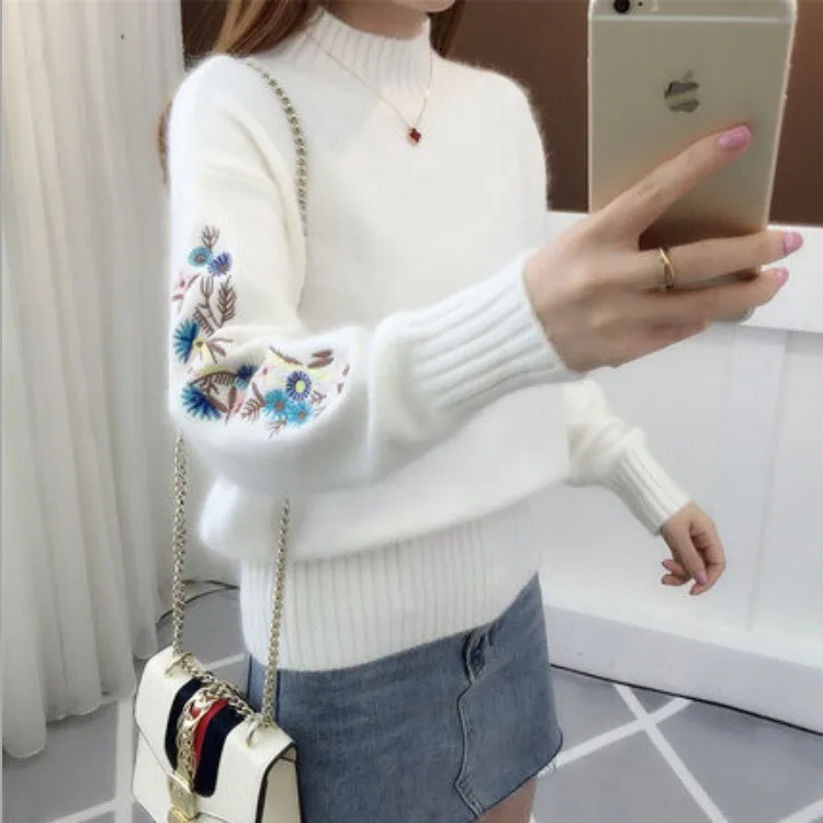 

2019 Winter Runway Embroidery Women Knit Sweater Pullovers O-Neck blusas mujer de moda women sweaters and pullovers High Street
