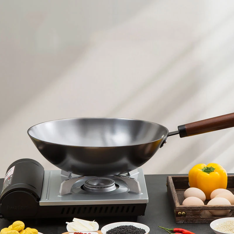 

Traditionnel Cast Iron Wok Non Stick with Lid Big Traditional Handmade Cooking Pot Upright Cover Travaux Kitchen Dining ZZ50CG