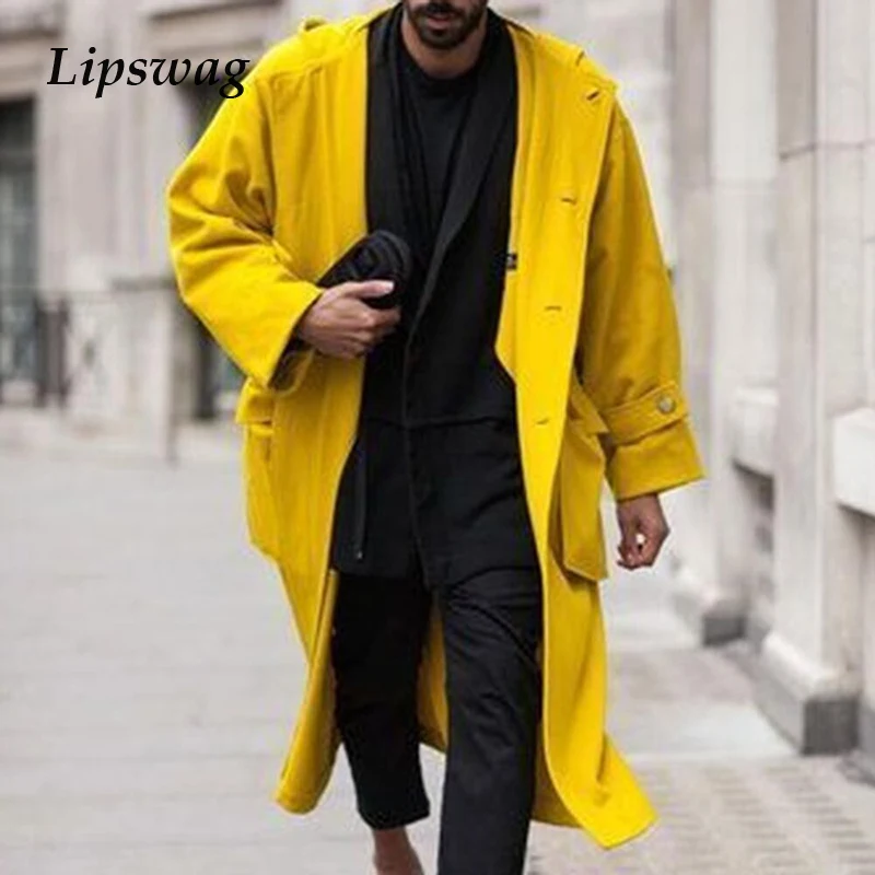 

Casual Turn-down Collar Single-Breasted Overcoats Mens Jackets 2022 Fashion Men Outerwear Winter Harajuku Solid Color Long Coats